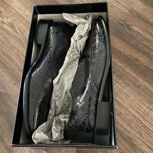 NIB Stacy Adams Black Leather Oxford croco and lizard print leather.